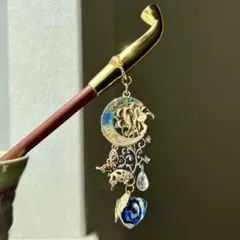 鬼灯のお守り ブルー 涼しげレジンほおずき 水引 ピアス イヤリング