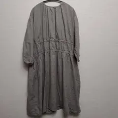 スタディオクリップ 麻混合 ゆったり チェック ロングワンピース フリー グレー