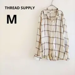 海外古着THREADSUPPLY チェックシャツ M 長袖 アイボリー トップス