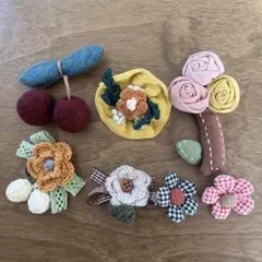 花ブローチ 7点セット ハンドメイド ナチュラル かぎ針編み 編み花