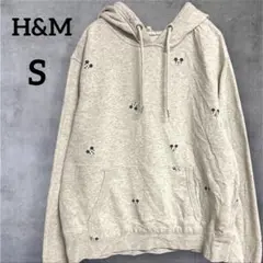 H&M【S】ディズニー ミッキーマウス 総柄 プリント パーカー グレー 裏起毛