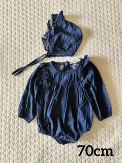 ベビー ロンパース ボンネット 韓国こども服 海外こども服 デニム風 70cm