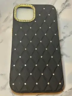 新品未使用 iPhone14用ケース 黒 キルティングパターン ストーン付き