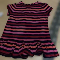 新品　未使用　GAP ギャップ　ピンクと黒のストライプフリルドレス　80