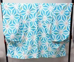 二尺袖着物 単品 水色 仕立て上がり フリーサイズ 小紋 ショート丈 麻の葉柄