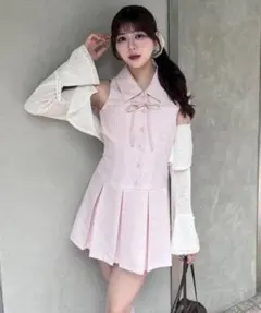 OLIVE des OLIVEノースリーブシャツミニワンピース pink ピンク