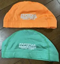 セントラル　水泳キャップ　緑・橙色2点セット　Lサイズ