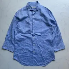 【美品】エディフィス 七分袖シャツ 麻綿 カッタウェイ 青 L （H175）のサムネイル