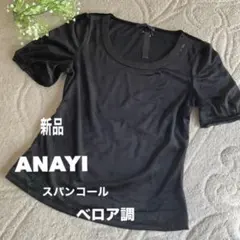 【新品】ANAYI アナイ　カットソー　トップス　ベロア調　スパーコール　黒