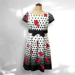 【美品】 エムズグレイシー　ワンピース　ウエストリボン　ドット　薔薇　ローズ