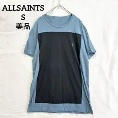 美品 ALLSAINTS オールセインツ 半袖Tシャツ ロゴ 切替 ブルー Sのサムネイル