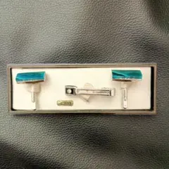 ネクタイピン タイピン カフスボタン 3点セット 天然石 グリーン