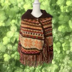 hammock 森ガール ヒッピー エスニック 多色フリンジ付きポンチョ