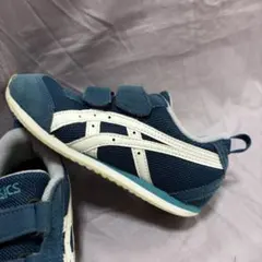 17.5cm アシックス　ブルーグリーン　ベルクロ スニーカー クロスステッチ