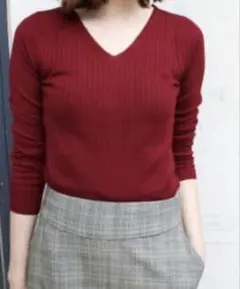 SLOBE IENA バーガンディVネックリブニットセーターボルドーレッドウール