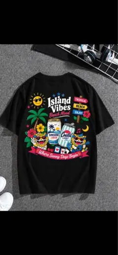 Island Vibes バックプリント Tシャツ ブラック L（男女兼用）