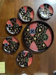 漆器】 輪島塗 花文沈金彫 菓子皿10枚 お盆セット R1824 | Mercari