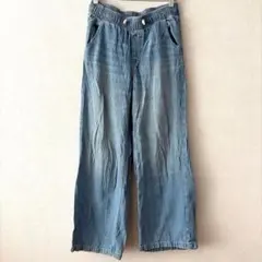 GAP ギャップ ワイドパンツ 無地 デニム ジーンズ ストレート 青 綿 ＳM