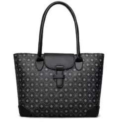 新品未使用★フラップ蓋付きブラック系 モノグラムトートバッグ