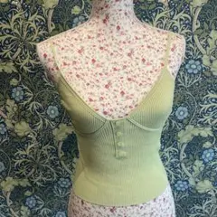 ライトグリーン リブ編み キャミソール