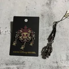 東京ディズニーリゾート　スカルストラップとピンバッジセット