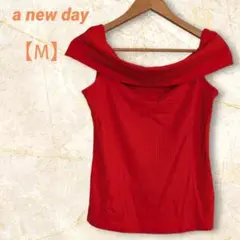 a new day　カットソー　【М】　ノースリーブ　オフショルダー　レッド
