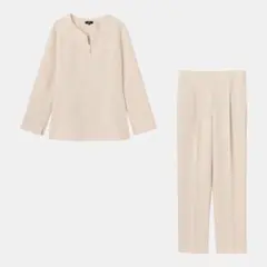 PLST フェイクパールペプラムブラウスセットアップ