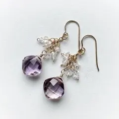 【天然石】（1050）ピンクアメジストのピアス 14kgf