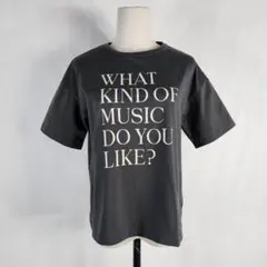 美品 Samansa Mos2 blue 英字プリントTシャツ チャコールグレー