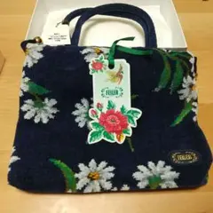 ドイツのブランドFEILER フラワー柄 ハンドバッグ ネイビー