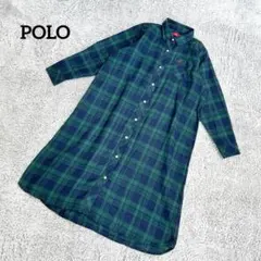 POLO ポロ【M】マタニティシャツワンピース チェック柄 グリーン ロング丈のサムネイル