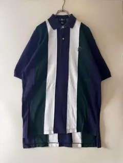 な*ろ様 No.4587 US古着ポロシャツ M 太ボーダー マルチカラー ラガ