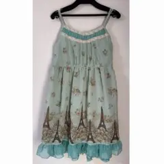 エッフェル塔プリントノースリーブワンピース