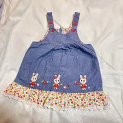 MIKI HOUSE ウサギ刺繍デニムワンピース 90
