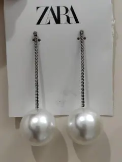 ZARA 大玉パールクリスタルロングピアス