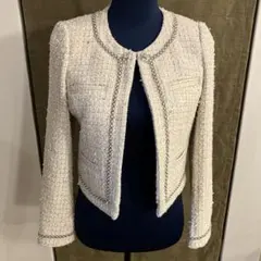 売約済　ツイードジャケット　キラキラ　ラメ　レーヨン　ウール混紡　クロップド丈