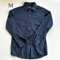 M ユニクロ フランネルチェックシャツ 青 黒 ブロックチェック UNIQLO