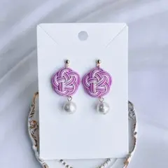 梅結びの水引ピアス／イヤリング｜和モダン ライトピンク｜フォーマルにも