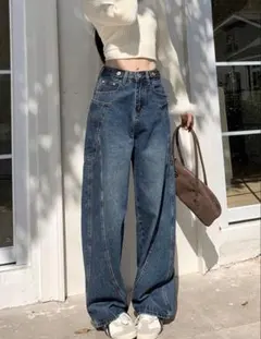 【新品未着用】SHEIN ワイドレッグ デニムジーンズ XL