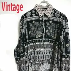 Vintage ビンテージ 花柄 ボタニカル ポリシャツ 総柄シャツ