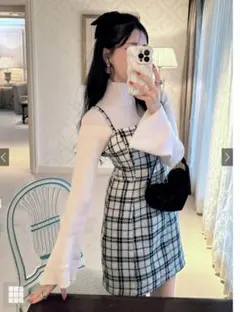 【公式完売商品】ツイードチェック柄ミニワンピース[dk1252] Sサイズ