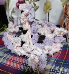フワフワ フリルスマホショルダーストラップ ピンク パープル ハンドメイド