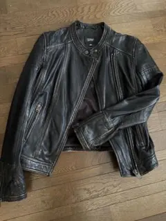 美品 ラムレザー ヴィンテージ加工 ライダースジャケット