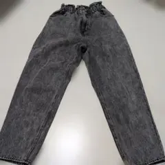 ハイウエスト デニムパンツ ブラック ケミカルウォッシュ