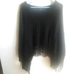 未使用◆xaja ニット フリンジ セーター ポンチョ 黒 春