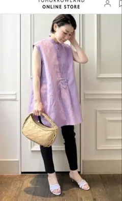 【美品】MACPHEE セルロースリネンコットン　ノースリーブチュニックシャツのサムネイル