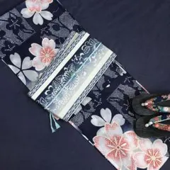 ベニ♪すずし 薄墨菊に縦縞と紅花☆大人浴衣 変り織り☆新品 浴衣 3点