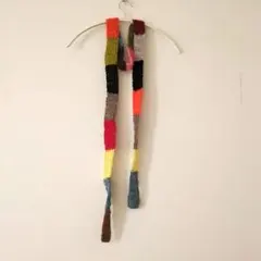 マルチカラーパッチワークニットスカーフ 細マフラー マルチボーダー カラフル
