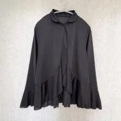 美品✦オンワード樫山 フリルシャツブラウス L 黒ブラック 日よけ/冷房対策
