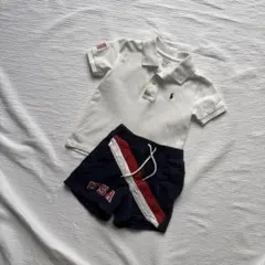 ラルフローレン18m ホワイトポロシャツとネイビーパンツセット